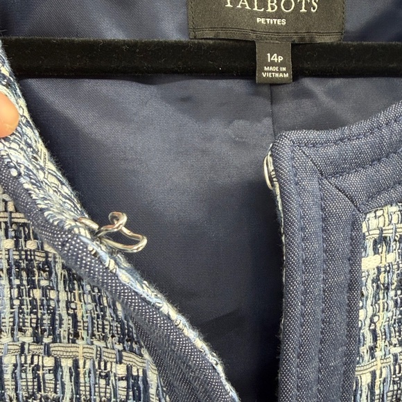 Talbots Chambray-Trim Tweed Jacket - Navy/White - 14P - Picture 5 of 9